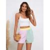 imageFloerns Womens Striped Print Elastic High Waist Wide Leg Casual ShortsGreen and Pink