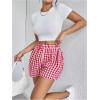 imageFloerns Womens Striped Print Elastic High Waist Wide Leg Casual ShortsHot Red White