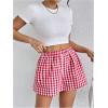 imageFloerns Womens Striped Print Elastic High Waist Wide Leg Casual ShortsHot Red White