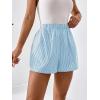 imageFloerns Womens Striped Print Elastic High Waist Wide Leg Casual ShortsLight Blue Striped