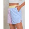 imageFloerns Womens Striped Print Elastic High Waist Wide Leg Casual ShortsPink and Blue