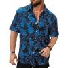imageFloerns Mens Casual Tropical Print Button Down Short Sleeve Hawaiian ShirtBlue Leaf