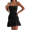 imageFloerns Womens Casual Spaghetti Strap Ruched Ruffle Hem Cami Short DressBlack