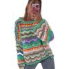imageFloerns Womens Colorful Sweater Crochet Open Knit Long Sleeve Drop Shoulder Oversized SweaterMint Green Multi
