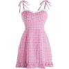 imageFloerns Womens Gingham Print tie Shoulder Sleeveless Ruffle Hem cami DressPink Plaid