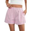 imageFloerns Womens Striped Print Elastic High Waist Wide Leg Casual ShortsRed and White