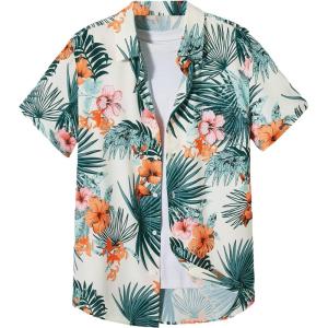imageFloerns Mens Casual Tropical Print Button Down Short Sleeve Hawaiian ShirtBeige Green Tropical