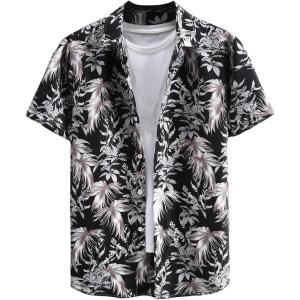 imageFloerns Mens Casual Tropical Print Button Down Short Sleeve Hawaiian ShirtMulti Black