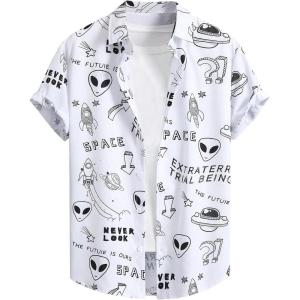 imageFloerns Mens Casual Tropical Print Button Down Short Sleeve Hawaiian ShirtWhite Graphic