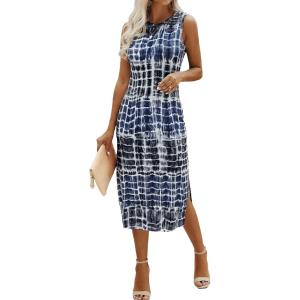 imageFloerns Womens Casual Tie Dye Sleeveless Split Thigh Tank Top Midi DressBlue Ink