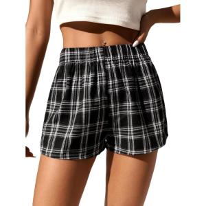 imageFloerns Womens Striped Print Elastic High Waist Wide Leg Casual ShortsBlack White Multi