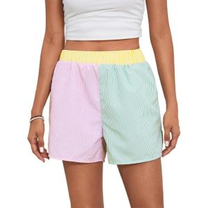 imageFloerns Womens Striped Print Elastic High Waist Wide Leg Casual ShortsGreen and Pink