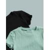 imageFloerns Girls 3 Pcs Short Sleeve Lettuce Trim Rib Knit Tee Shirt Crop TopBlack Green