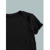 imageFloerns Girls 3 Pcs Short Sleeve Lettuce Trim Rib Knit Tee Shirt Crop TopBlack Green