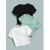 imageFloerns Girls 3 Pcs Short Sleeve Lettuce Trim Rib Knit Tee Shirt Crop TopBlack Green