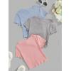 imageFloerns Girls 3 Pcs Short Sleeve Lettuce Trim Rib Knit Tee Shirt Crop TopBlue Grey Pink