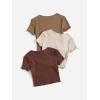 imageFloerns Girls 3 Pcs Short Sleeve Lettuce Trim Rib Knit Tee Shirt Crop TopBrown