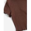 imageFloerns Girls 3 Pcs Short Sleeve Lettuce Trim Rib Knit Tee Shirt Crop TopBrown