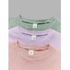 imageFloerns Girls 3 Pcs Short Sleeve Lettuce Trim Rib Knit Tee Shirt Crop TopGreen Purple Pink