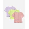 imageFloerns Girls 3 Pcs Short Sleeve Lettuce Trim Rib Knit Tee Shirt Crop TopPurple Pink