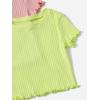 imageFloerns Girls 3 Pcs Short Sleeve Lettuce Trim Rib Knit Tee Shirt Crop TopPurple Pink