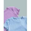 imageFloerns Girls 3 Pcs Short Sleeve Lettuce Trim Rib Knit Tee Shirt Crop TopPurple Pink Blue
