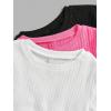 imageFloerns Girls 3 Pcs Short Sleeve Lettuce Trim Rib Knit Tee Shirt Crop TopWatermelon Pink