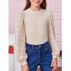 imageFloerns Girls Casual Puff Long Sleeve Round Neck Rib Knit Blouse Tee TopsBeige