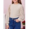 imageFloerns Girls Casual Puff Long Sleeve Round Neck Rib Knit Blouse Tee TopsBeige