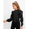 imageFloerns Girls Casual Puff Long Sleeve Round Neck Rib Knit Blouse Tee TopsBlack