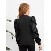imageFloerns Girls Casual Puff Long Sleeve Round Neck Rib Knit Blouse Tee TopsBlack