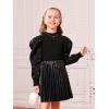 imageFloerns Girls Casual Puff Long Sleeve Round Neck Rib Knit Blouse Tee TopsBlack Pearls