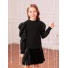 imageFloerns Girls Casual Puff Long Sleeve Round Neck Rib Knit Blouse Tee TopsBlack Pearls
