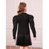 imageFloerns Girls Casual Puff Long Sleeve Round Neck Rib Knit Blouse Tee TopsBlack Pearls