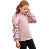 imageFloerns Girls Casual Puff Long Sleeve Round Neck Rib Knit Blouse Tee TopsDusty Pink