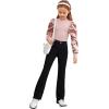 imageFloerns Girls Casual Puff Long Sleeve Round Neck Rib Knit Blouse Tee TopsDusty Pink