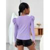 imageFloerns Girls Casual Puff Long Sleeve Round Neck Rib Knit Blouse Tee TopsLight Purple