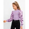 imageFloerns Girls Casual Puff Long Sleeve Round Neck Rib Knit Blouse Tee TopsLilac Purple