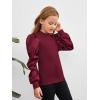 imageFloerns Girls Casual Puff Long Sleeve Round Neck Rib Knit Blouse Tee TopsMaroon
