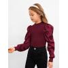 imageFloerns Girls Casual Puff Long Sleeve Round Neck Rib Knit Blouse Tee TopsMaroon