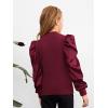 imageFloerns Girls Casual Puff Long Sleeve Round Neck Rib Knit Blouse Tee TopsMaroon