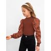 imageFloerns Girls Casual Puff Long Sleeve Round Neck Rib Knit Blouse Tee TopsRust Brown