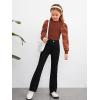 imageFloerns Girls Casual Puff Long Sleeve Round Neck Rib Knit Blouse Tee TopsRust Brown