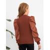 imageFloerns Girls Casual Puff Long Sleeve Round Neck Rib Knit Blouse Tee TopsRust Brown