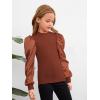 imageFloerns Girls Casual Puff Long Sleeve Round Neck Rib Knit Blouse Tee TopsRust Brown