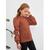 imageFloerns Girls Casual Puff Long Sleeve Round Neck Rib Knit Blouse Tee TopsRust Brown