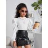 imageFloerns Girls Casual Puff Long Sleeve Round Neck Rib Knit Blouse Tee TopsWhite