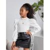 imageFloerns Girls Casual Puff Long Sleeve Round Neck Rib Knit Blouse Tee TopsWhite