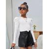 imageFloerns Girls Casual Puff Long Sleeve Round Neck Rib Knit Blouse Tee TopsWhite Cream