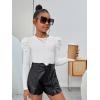 imageFloerns Girls Casual Puff Long Sleeve Round Neck Rib Knit Blouse Tee TopsWhite Cream